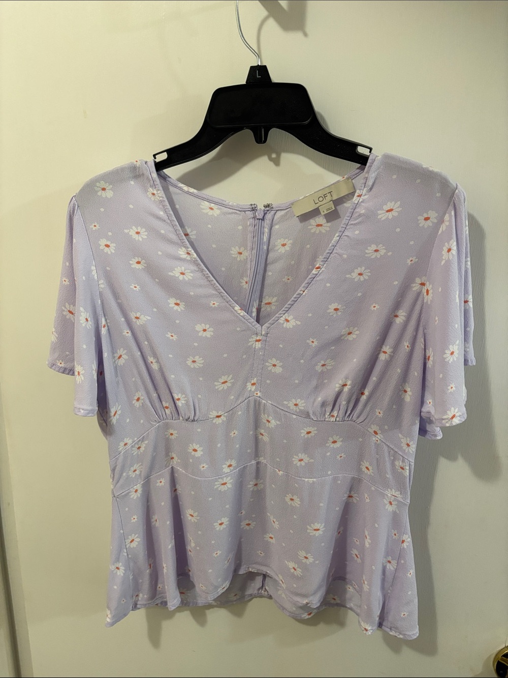 LOFT Lavender Floral V-Neck Peplum Blouse